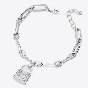 🎁3/$30🎁 Silver rhinestone lock silver link bracelet